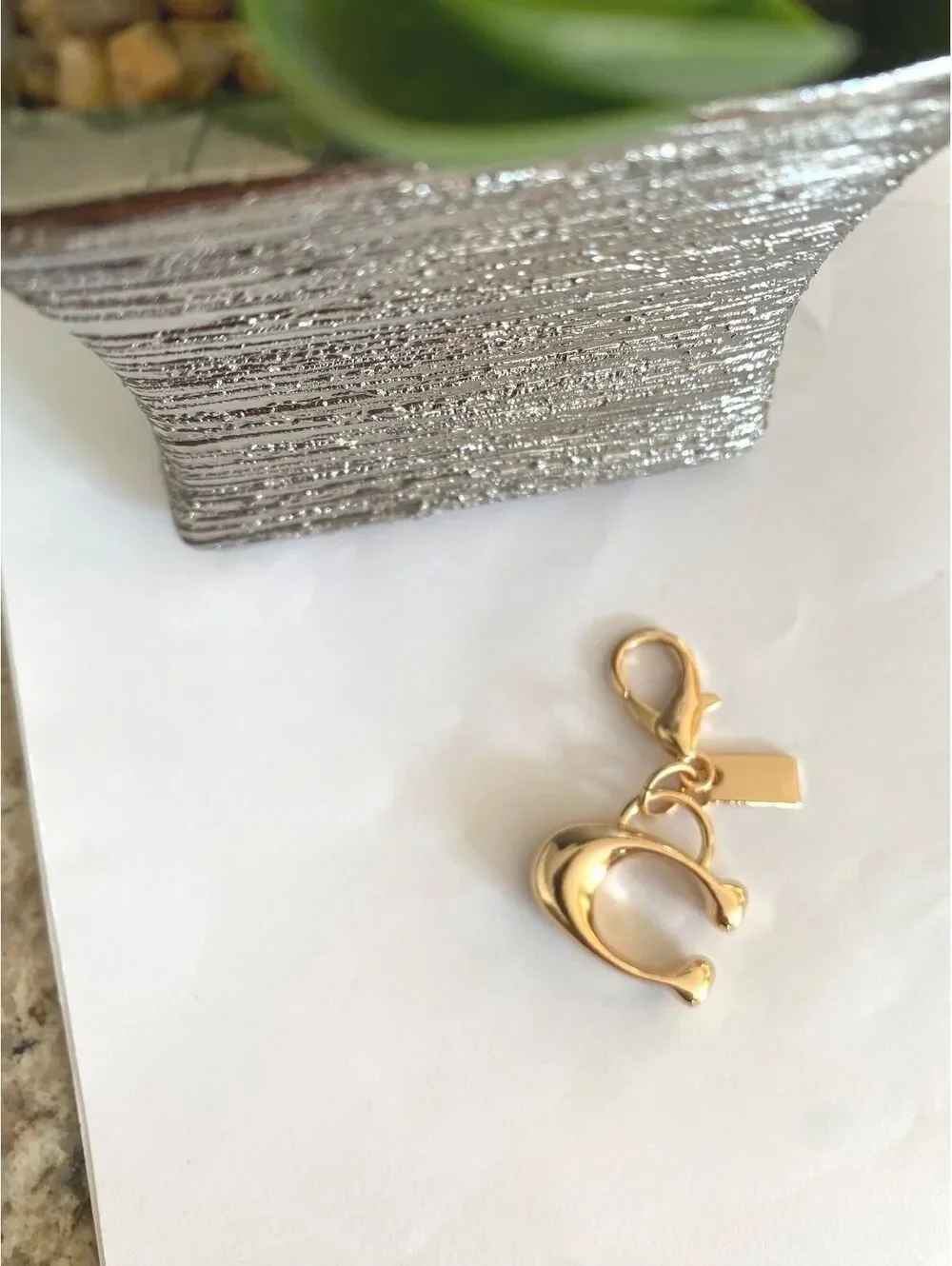 Gold Tone Letter C Charm Keychain
